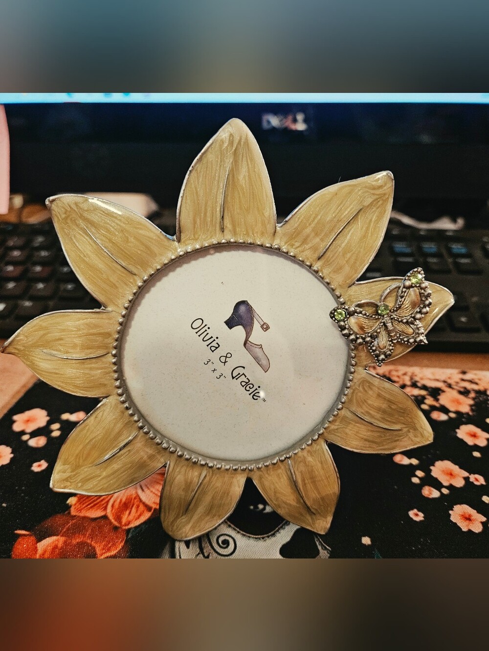 Olivia & Gracie 3"x3" Enamel & Crystals Flower Butterfly Picture Frame